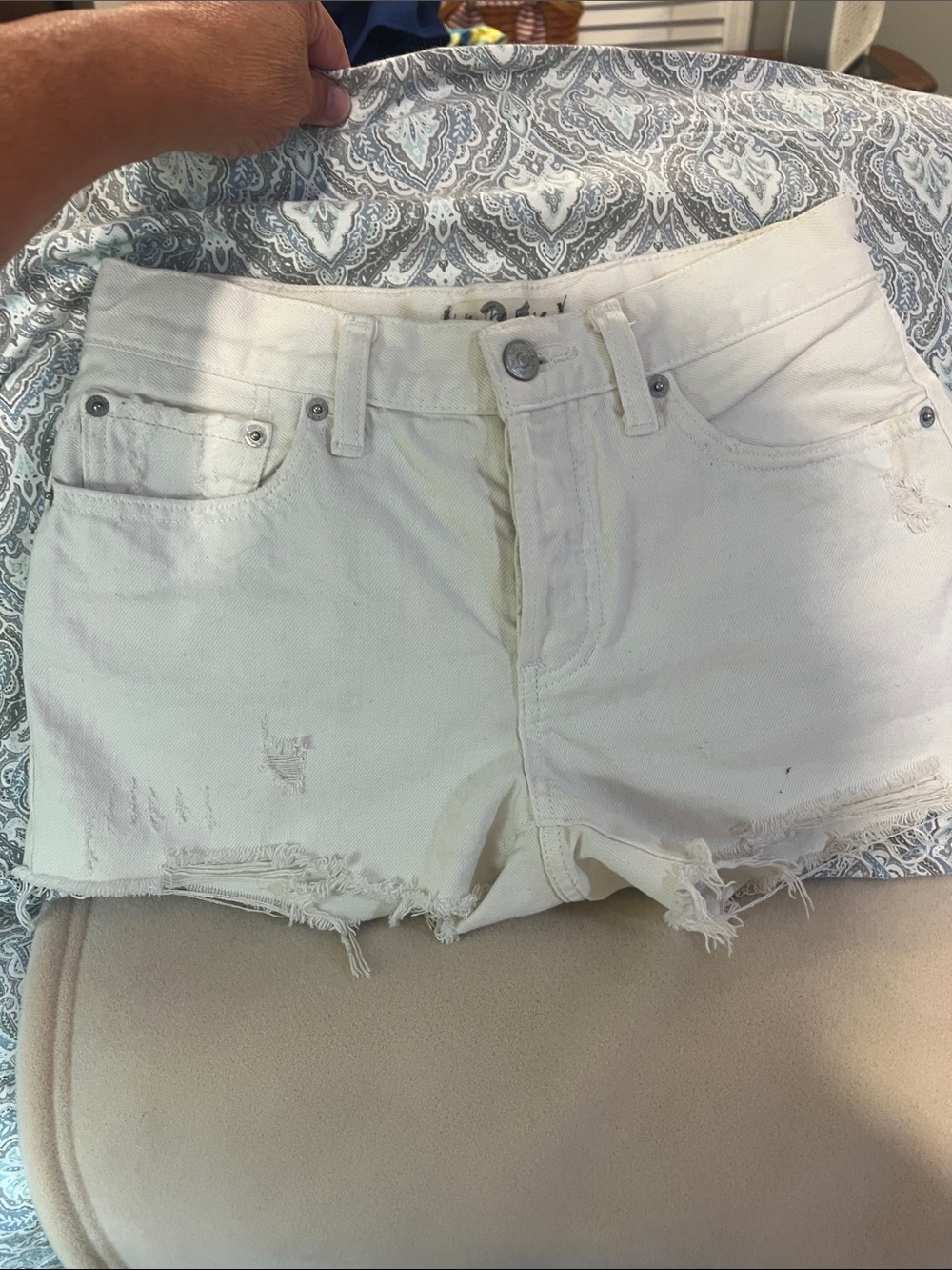 We the Free White Distressed Denim Cutoff Shorts size 26